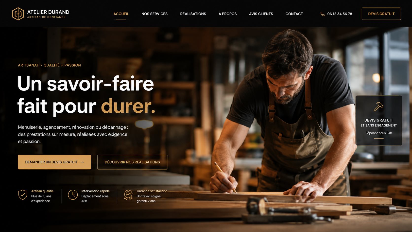 Exemple illustratif de style de site pour un artisan