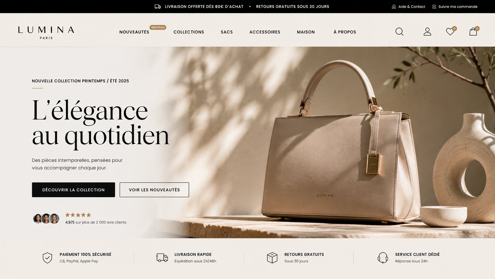 Exemple illustratif de style de site pour une boutique en ligne